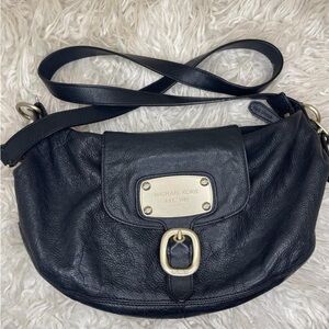 Michael Kors Black Leather Shoulder Bag with Gold Accents